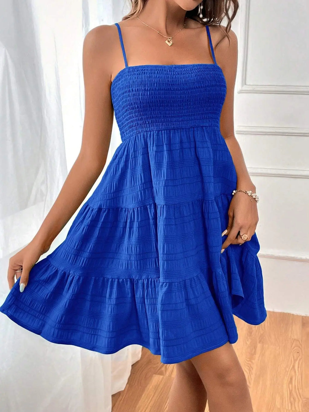 Smocked Tiered Swing Mini Dress
