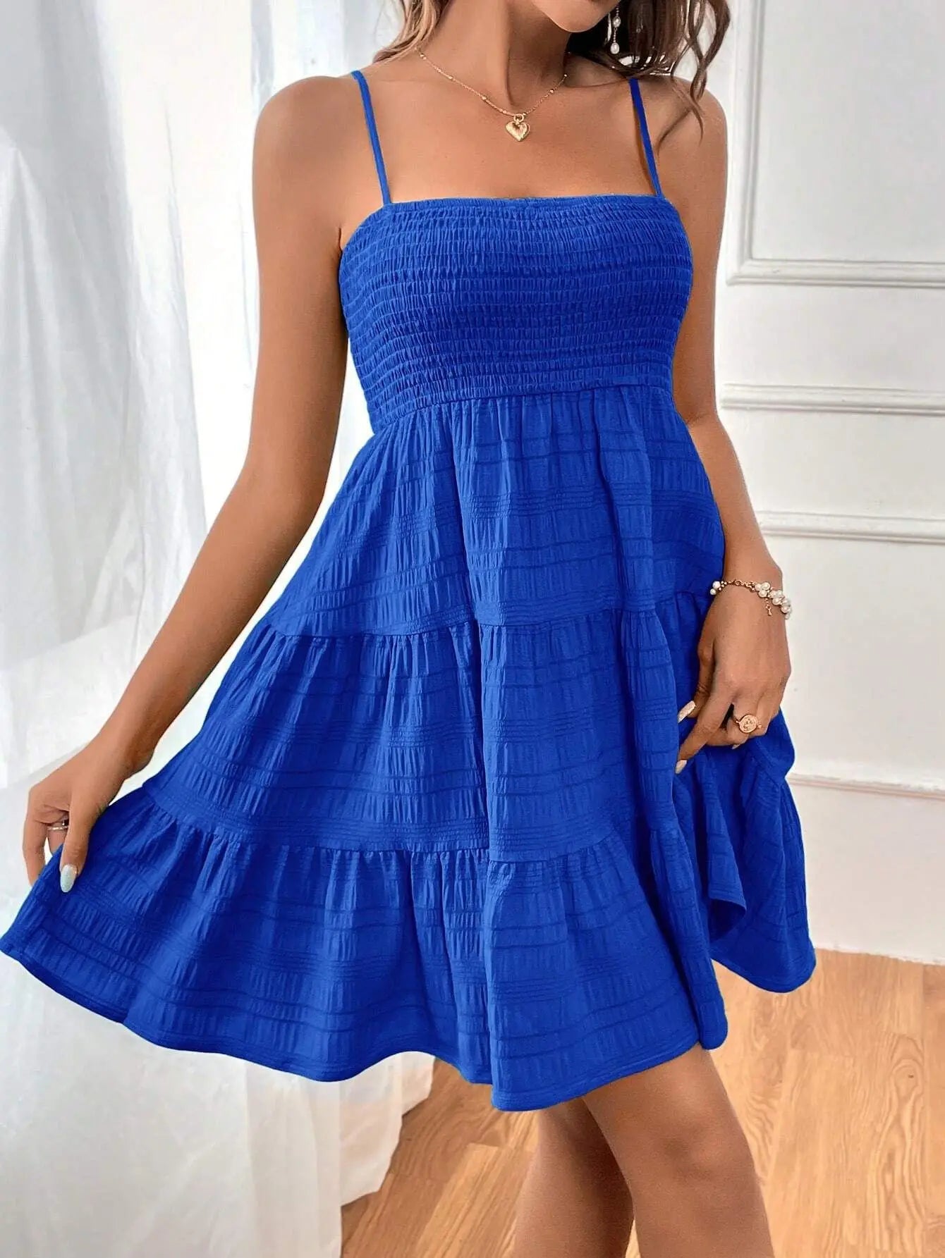 Smocked Tiered Swing Mini Dress
