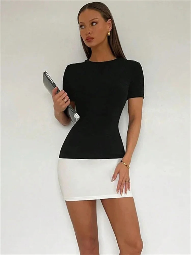 Contrast Short-Sleeve Bodycon Mini Dress
