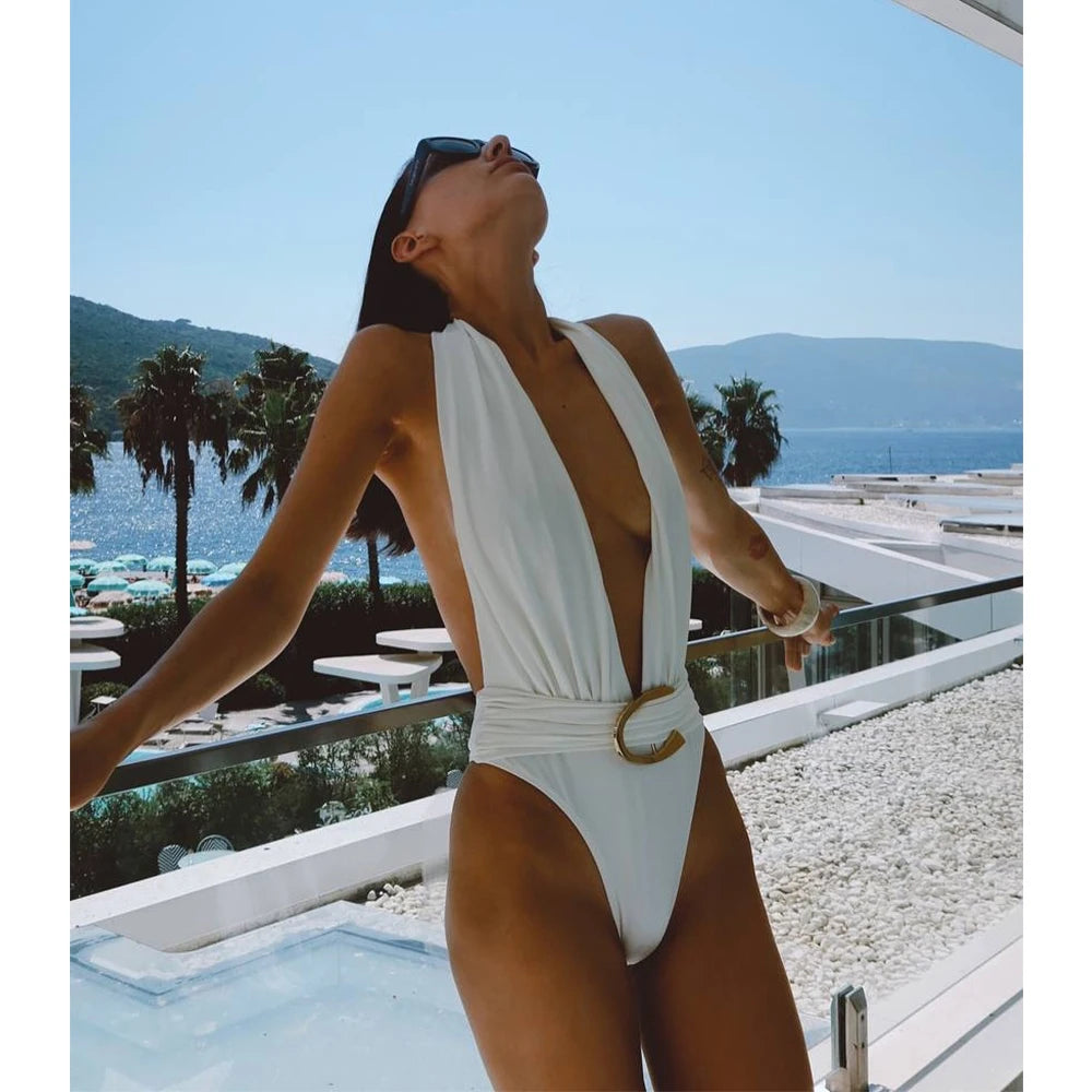 Solid Halter Micro Bikini and Sarong Set