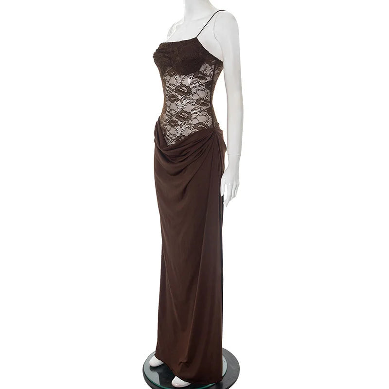 One-Shoulder Lace Maxi Dress