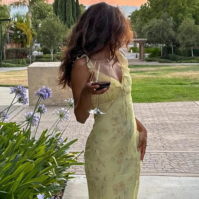 Floral Plunge Backless Maxi Dress