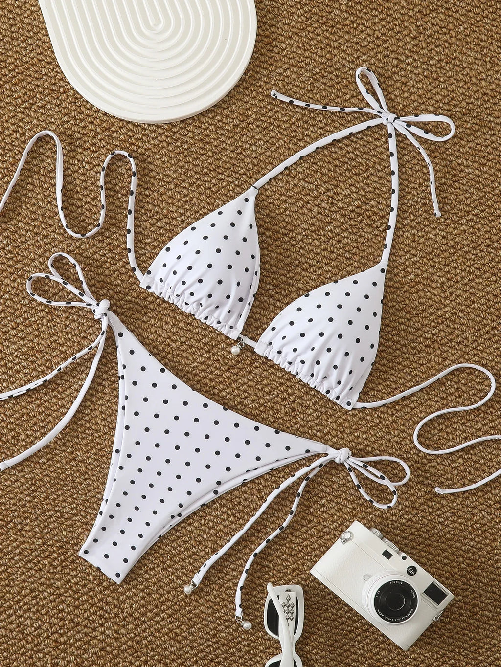Polka Dot Lace-Up Bikini Set