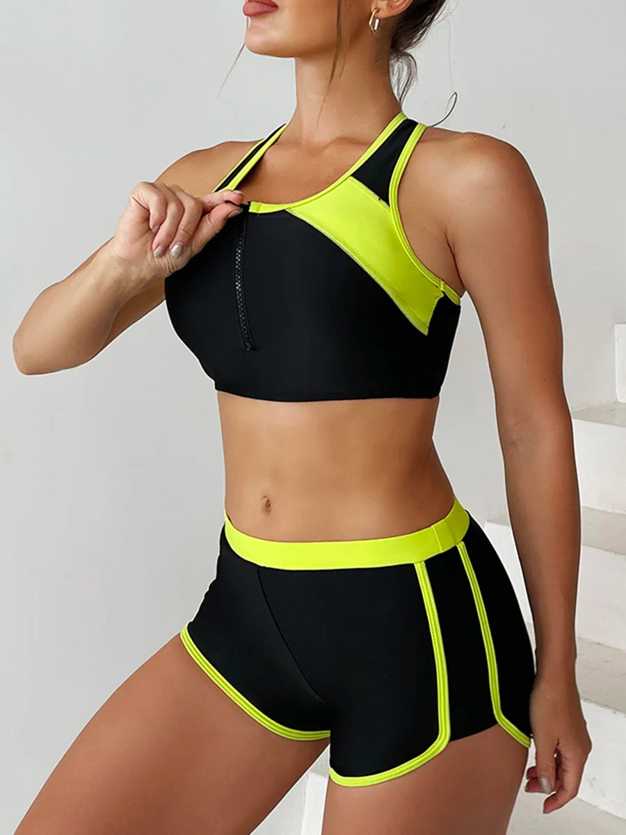 Zip-Front Sporty Bikini Set