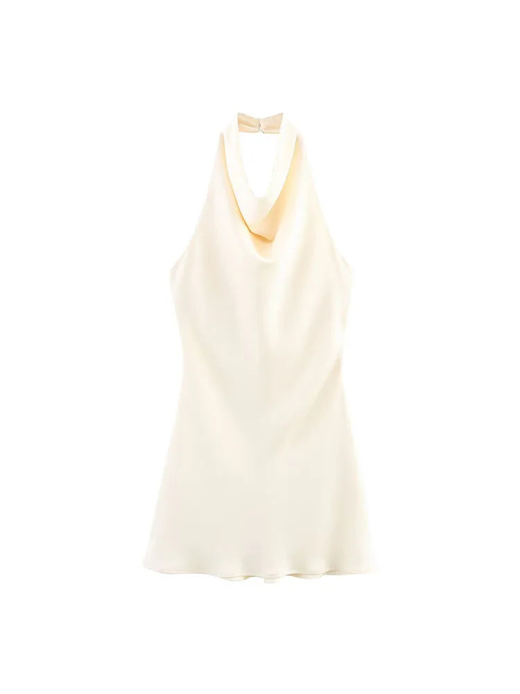 Satin Halter Backless Mini Dress
