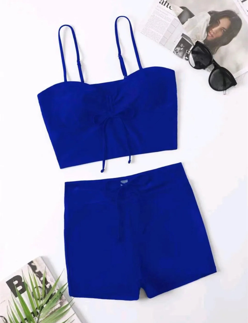 Drawstring High-Waist Bikini Set