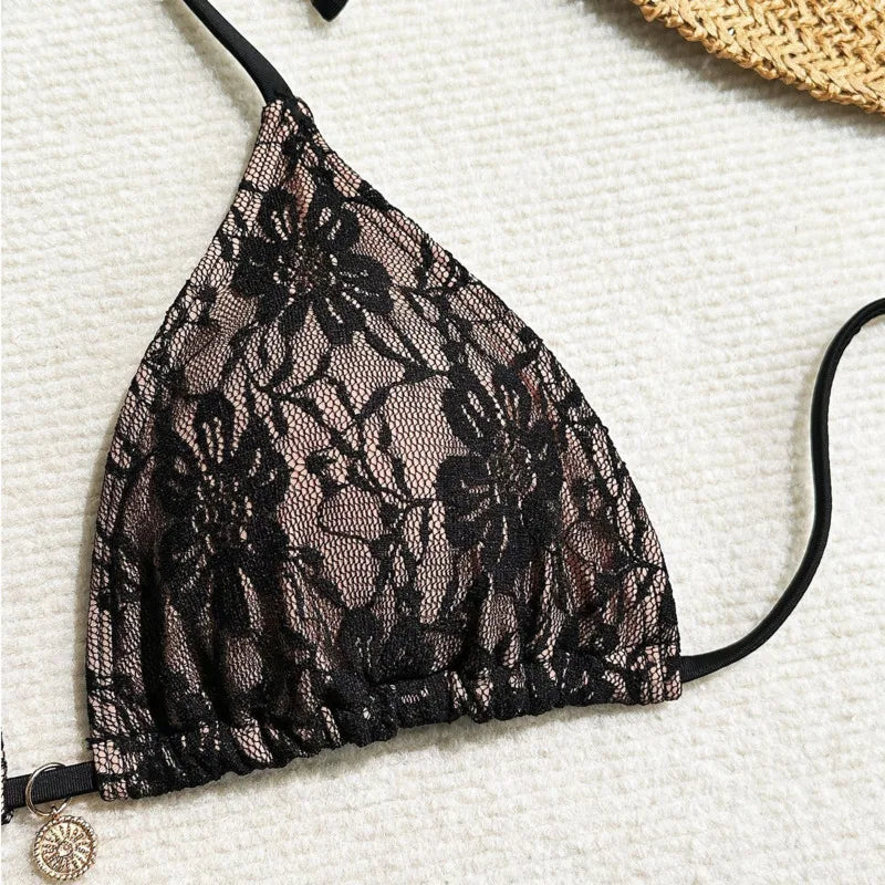 Lace Three-Piece Bikini Set