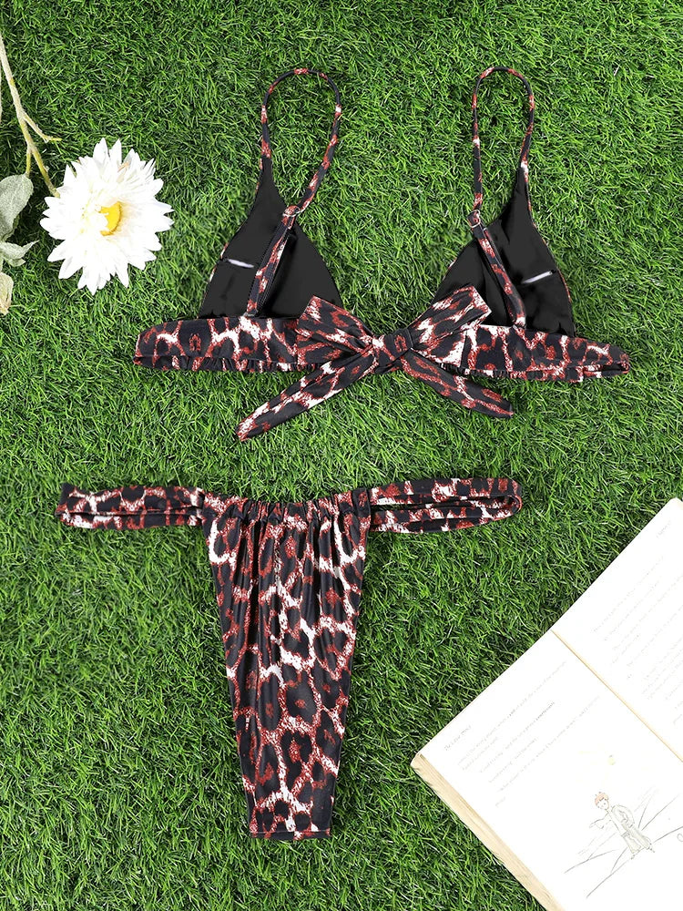 Leopard Bandage Triangle Bikini Set