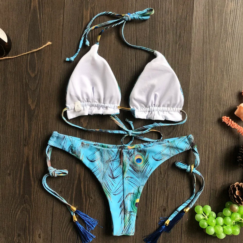Feather Print Micro Bikini