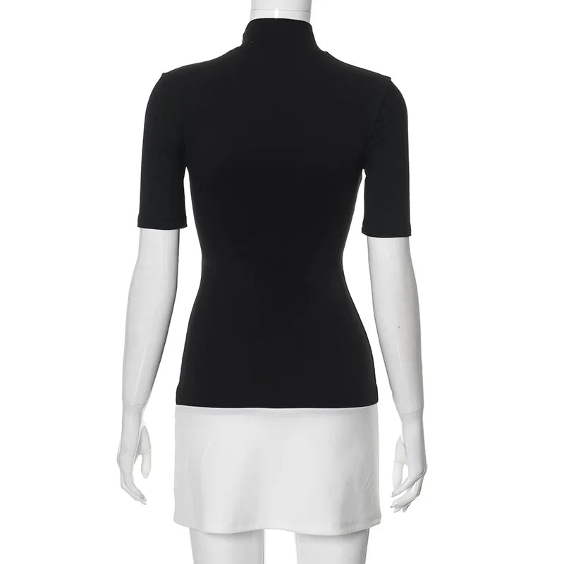 Contrast Short-Sleeve Bodycon Mini Dress