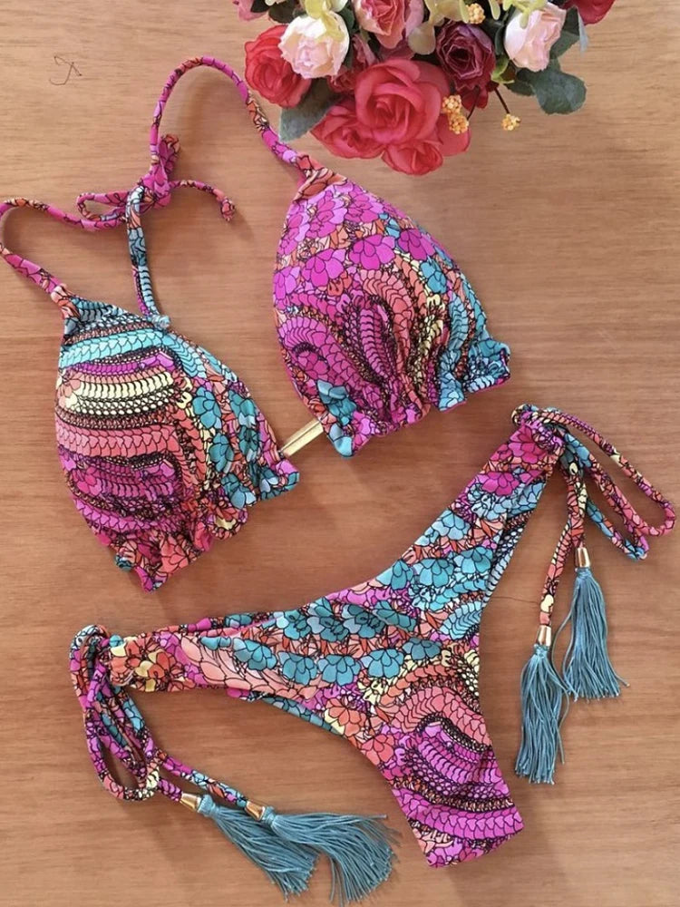 Floral String Bikini Set
