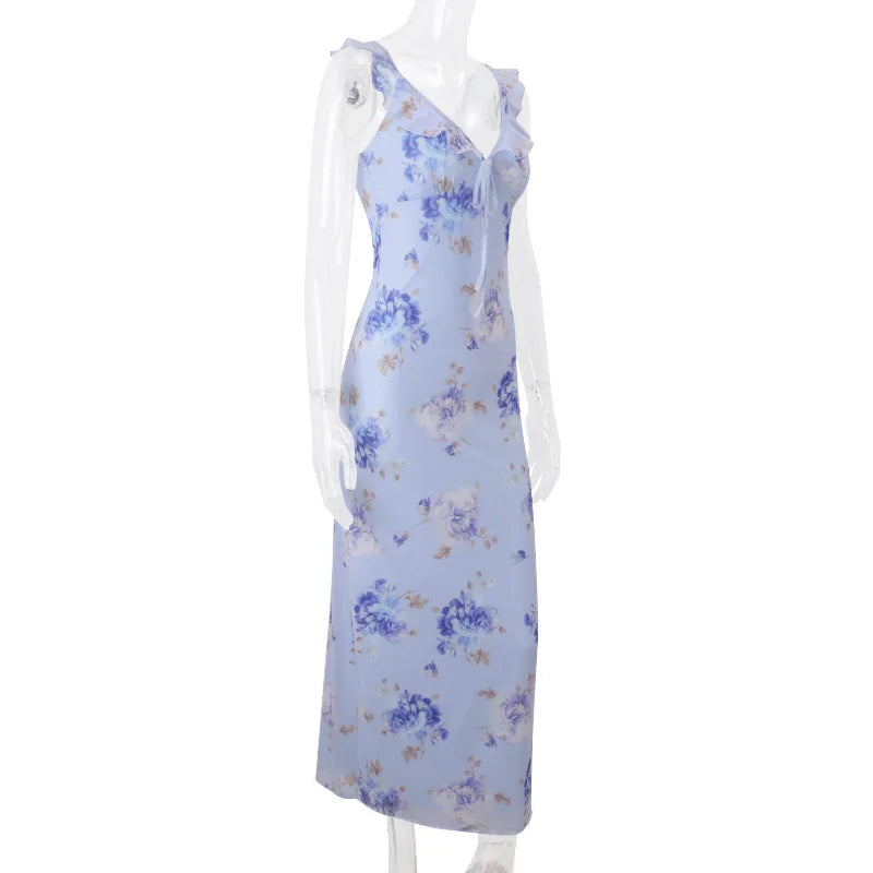 Floral Plunge Backless Maxi Dress