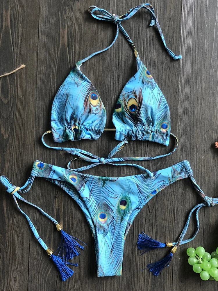 Feather Print Micro Bikini