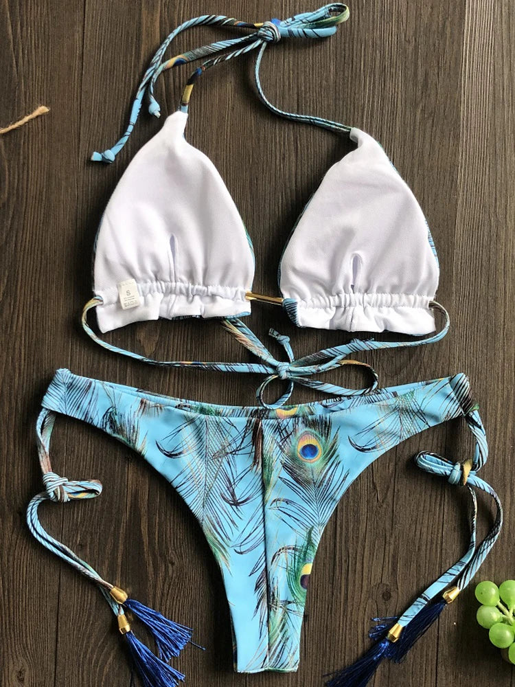 Feather Print Micro Bikini