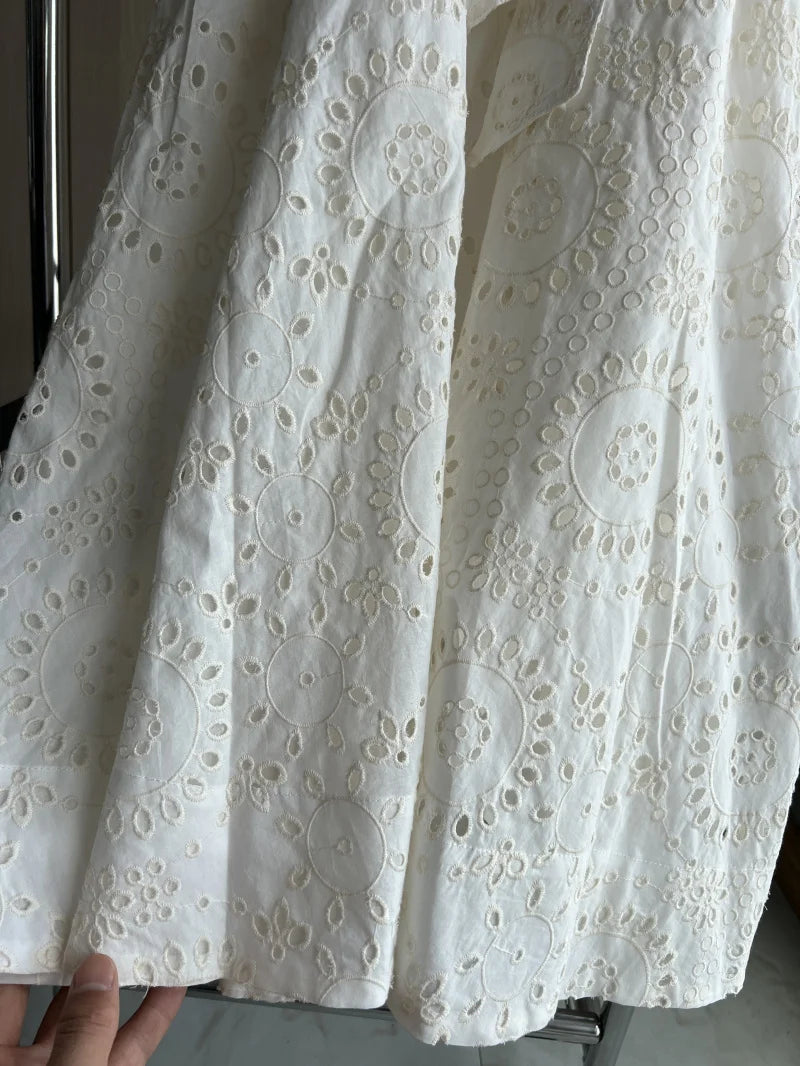 Embroidered Cotton Shirt Midi Dress