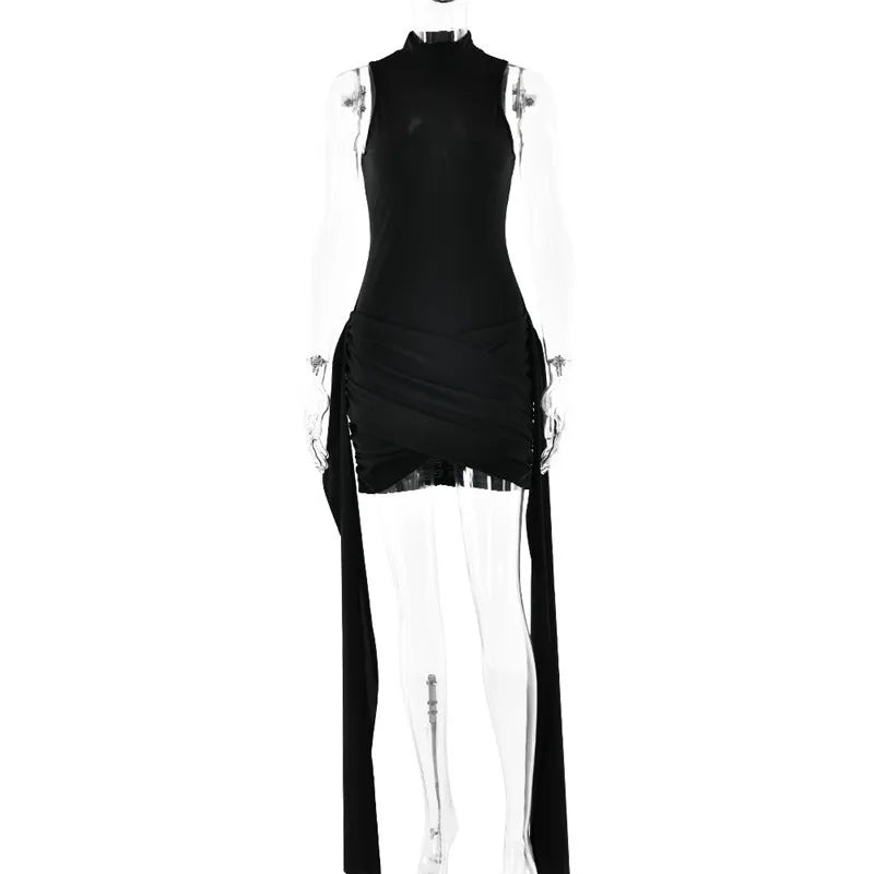 Ruched Turtleneck Sleeveless Mini Dress