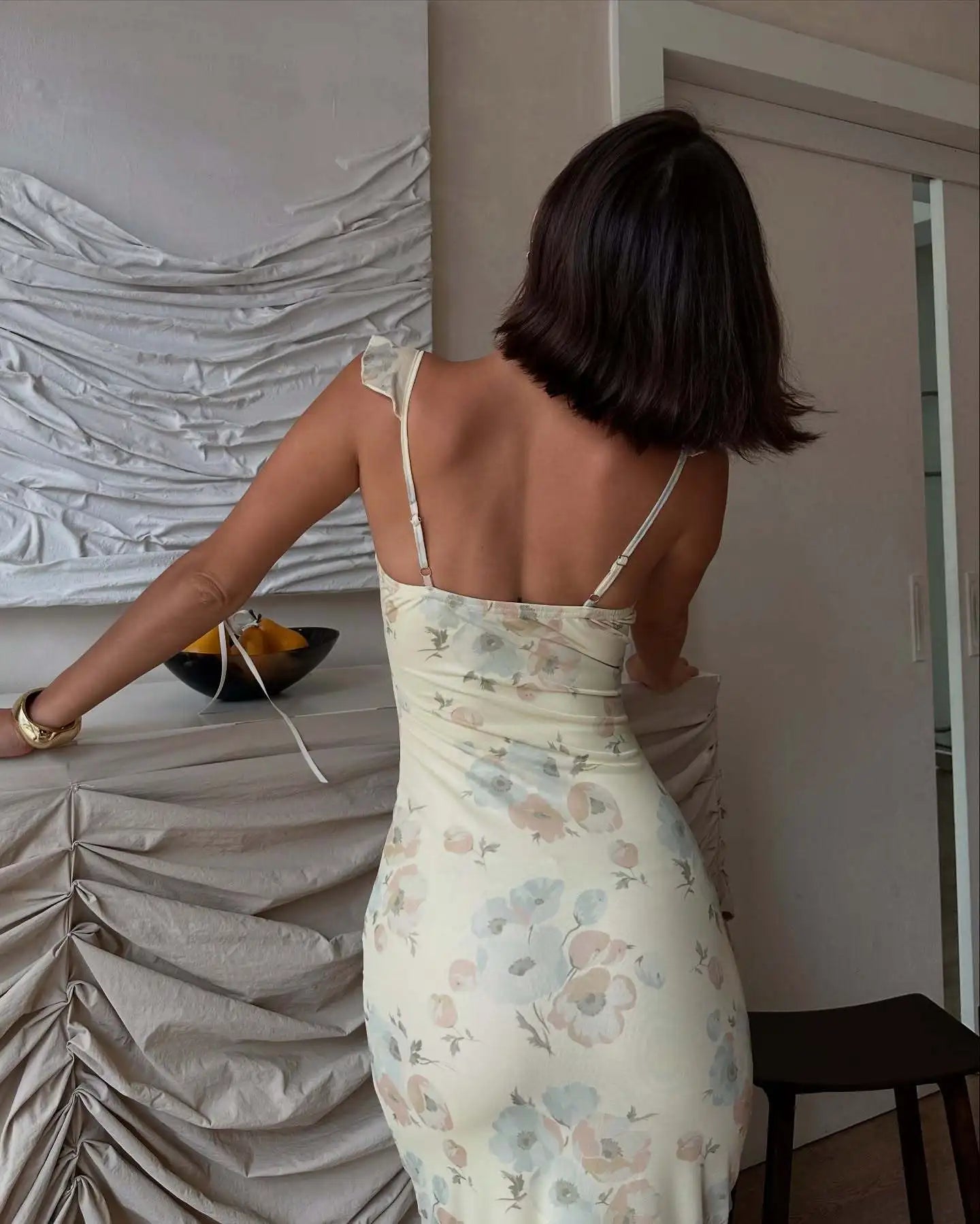 Floral Plunge Backless Maxi Dress
