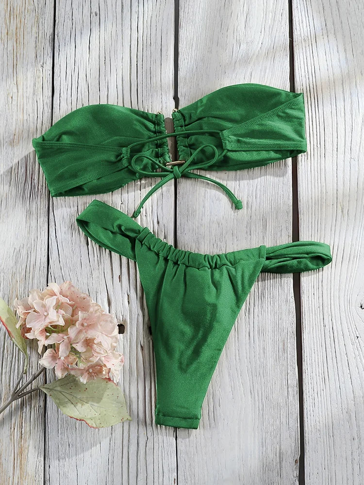 Solid Bandage Triangle Bikini Set